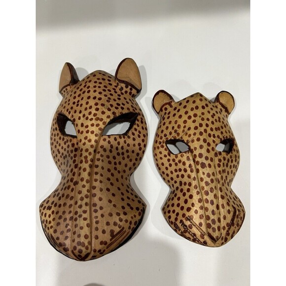 Set of  5 Hand Carved Wooden Mask African Animal Zebra Giraffe Wall Hanging - Picture 7 of 11